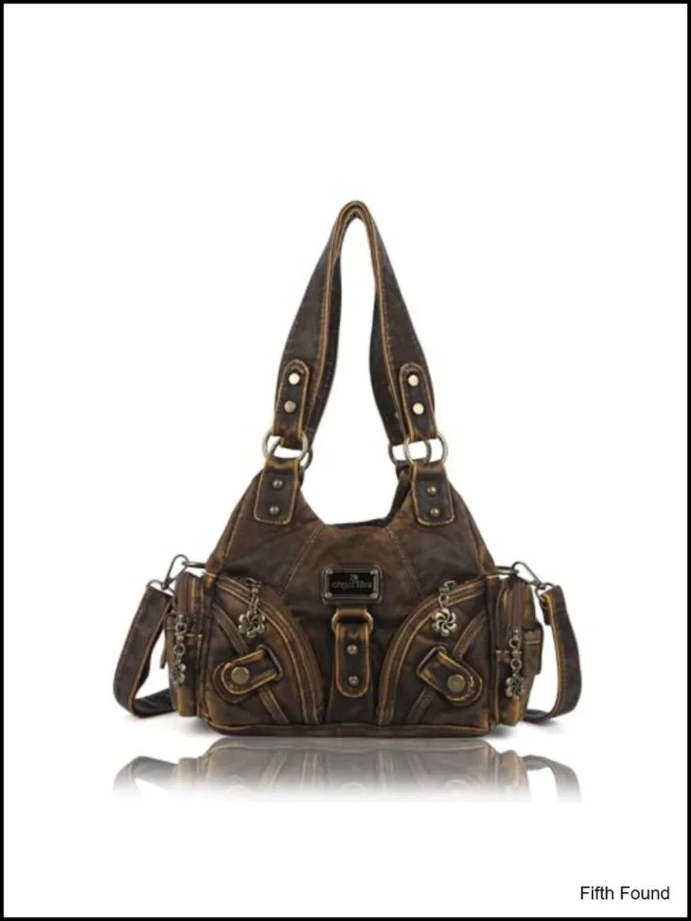 Vegan Leather Multi-Pocket Hobo Shoulder Bag with Zipper