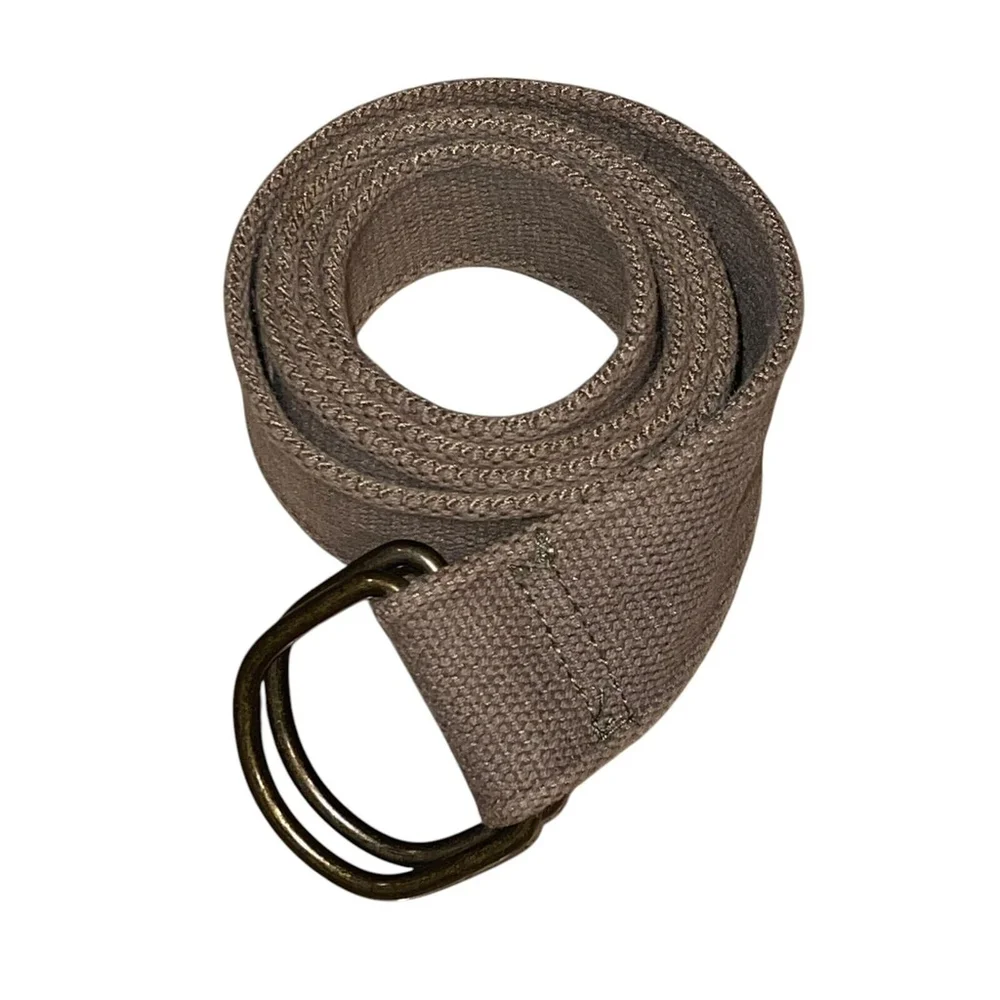 Unisex Canvas Y2K Woven 46” Solid Dark Khaki D-Ring Wide‎ Casual Belt Frayed End