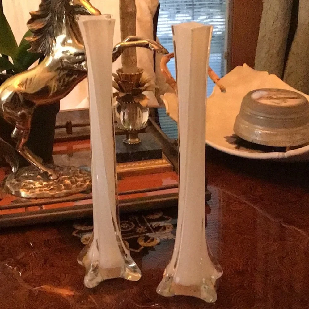 Elegant Cream Glass Candleholders Vintage 11 3/4”