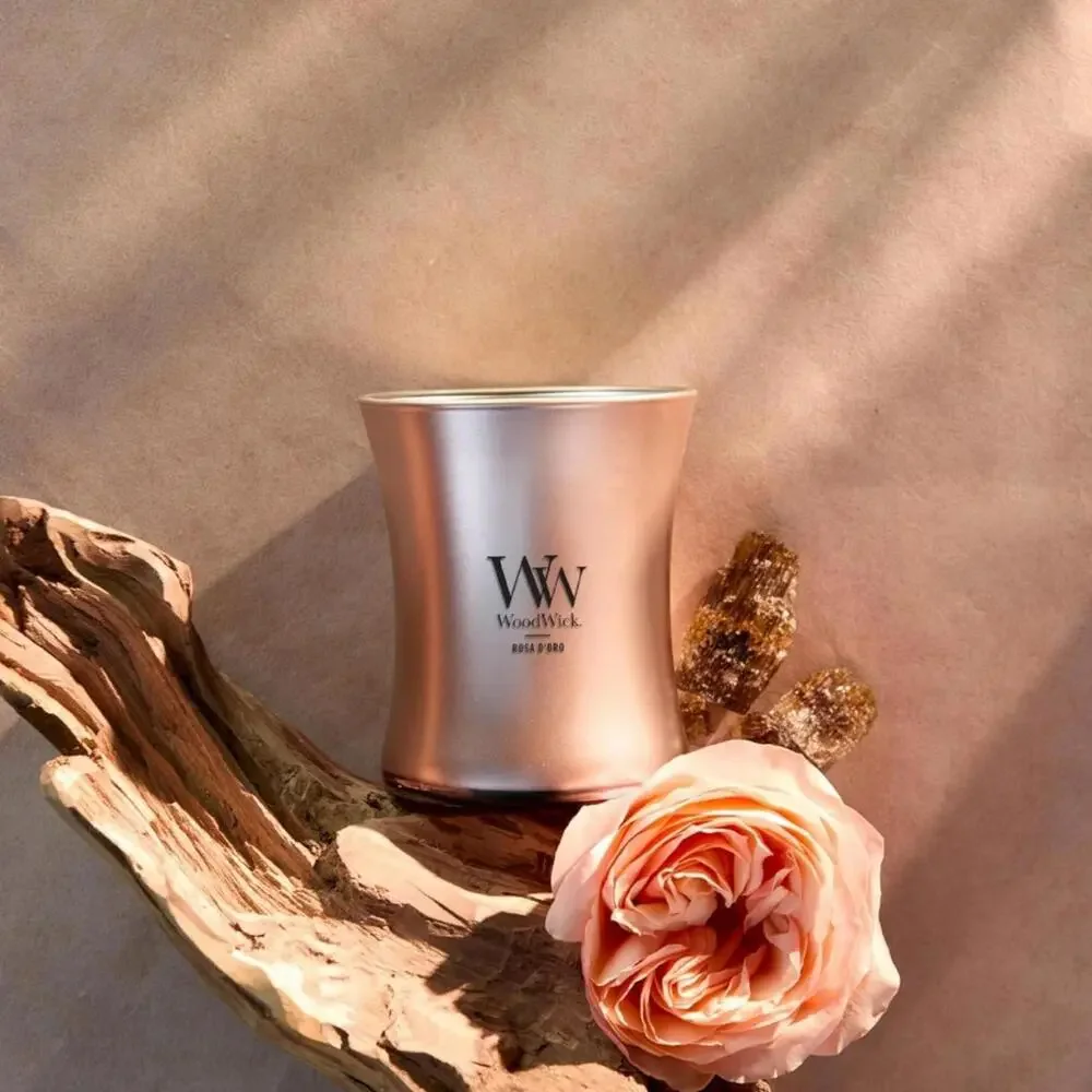 WoodWick Rosa D'Oro 9.7oz Candle Crackling Wick Precious Metals Collection‎