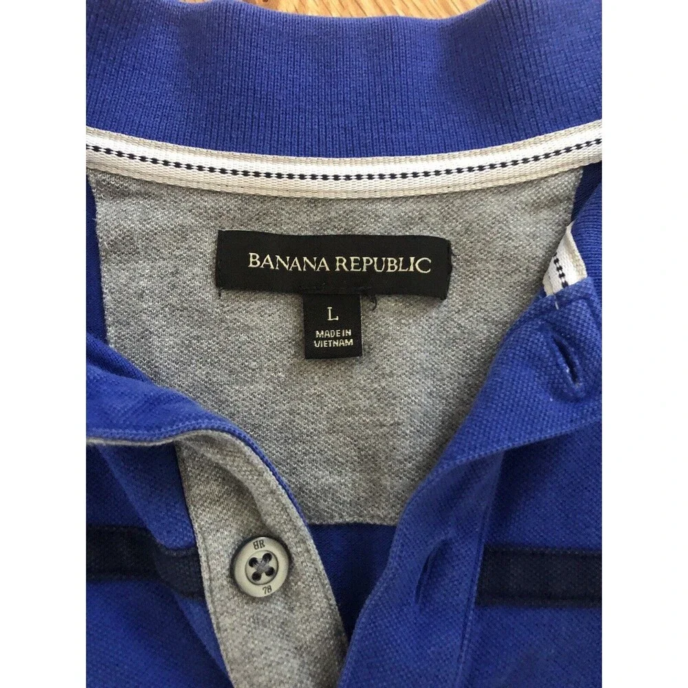 Banana Republic‎ Men's Size Large Blue Short Sleeve Polo Shirt 3 Button