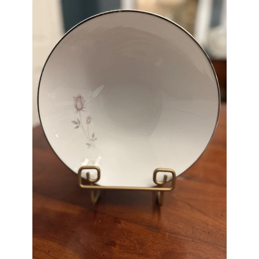 Noritake Pasadena 6311 Round Vegetable Serving Bowl - Pink Rose Platinum Trim 9