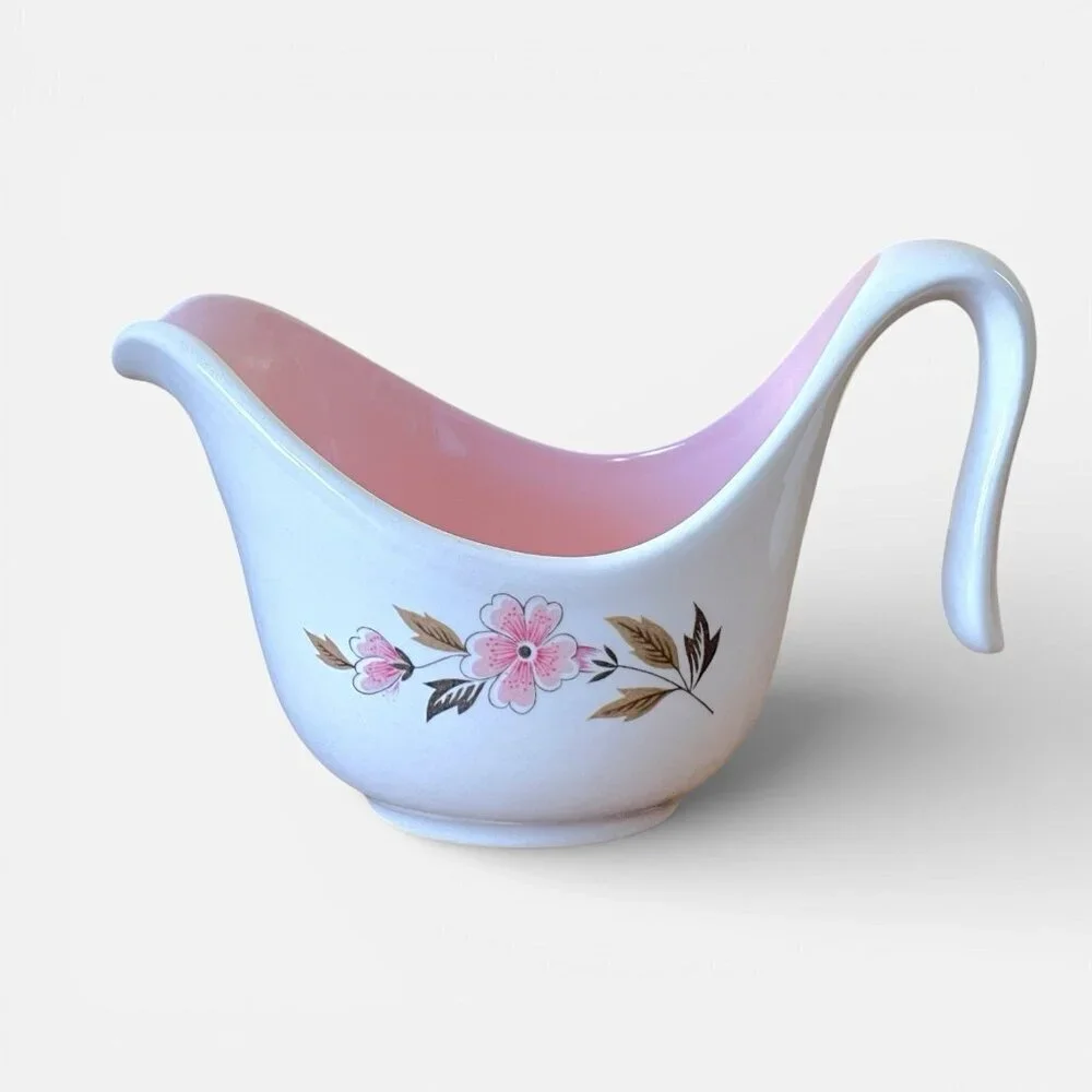 Vintage Taylor Smith Taylor Ever Yours Wild Quince Creamer Pink White Floral MCM