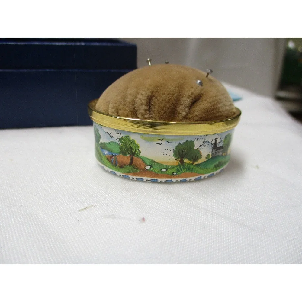 Enamel Box‎ Halcyon Days pin cushion Snuff Pill Jewelry sewing kits sew