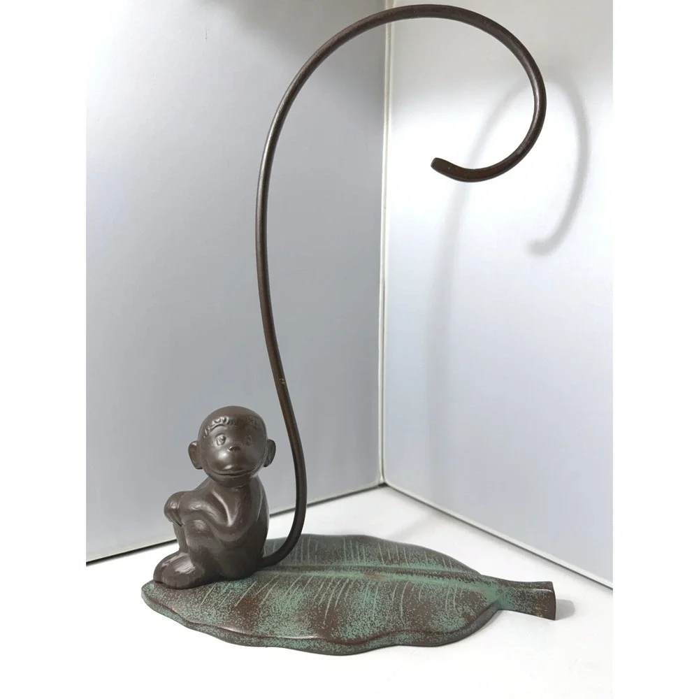 Banana Holder Stand Hook Monkey Leaf Metal Green