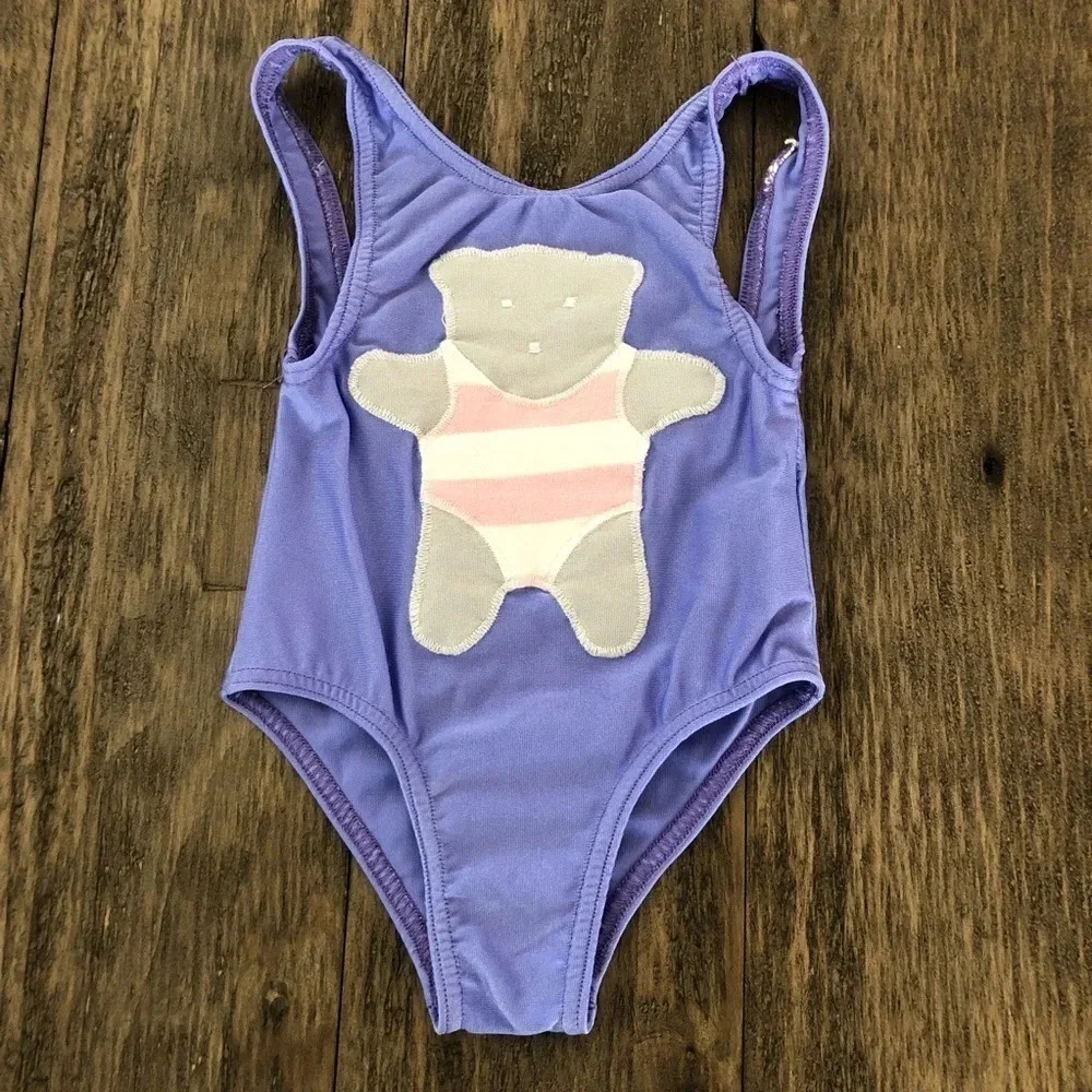 Vintage 90s Sweet Potatoes 12 months Teddy Bear Embroidered One‎ Piece Swimsuit