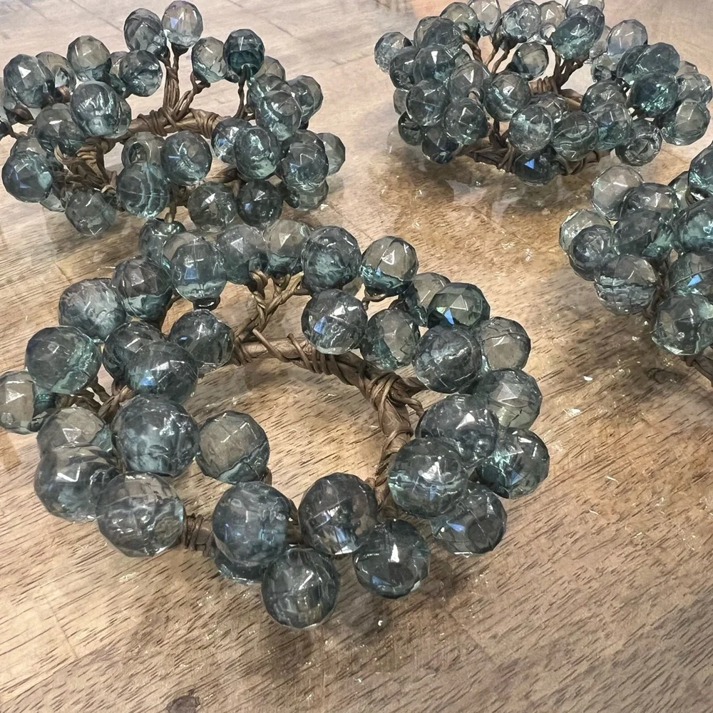 4 beaded jade green napkin rings