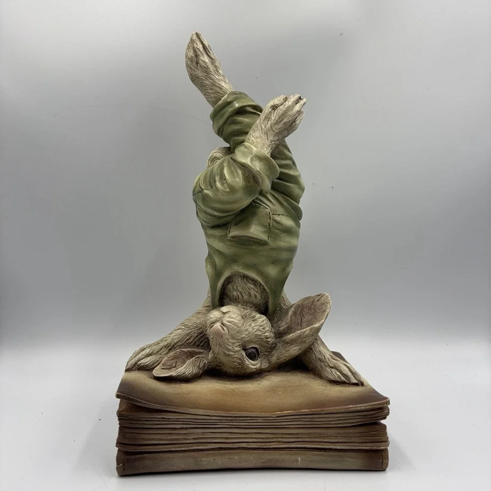 Vintage CHRISDON Rabbit Handstand on Books Figurine Whimsical Bunny Shelf Sitter