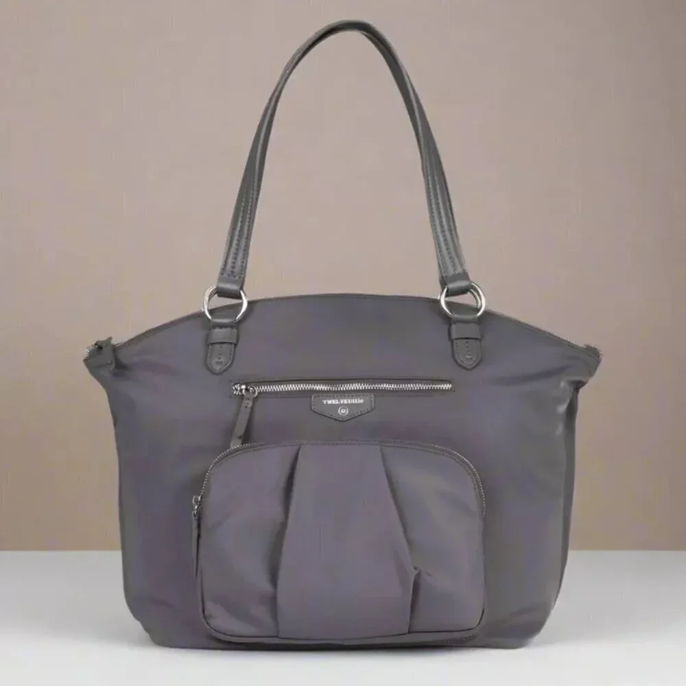 TWELVElittle Large Diaper Bag Gray Allure Nylon Tote Crossbody Baby Shoulder Bag