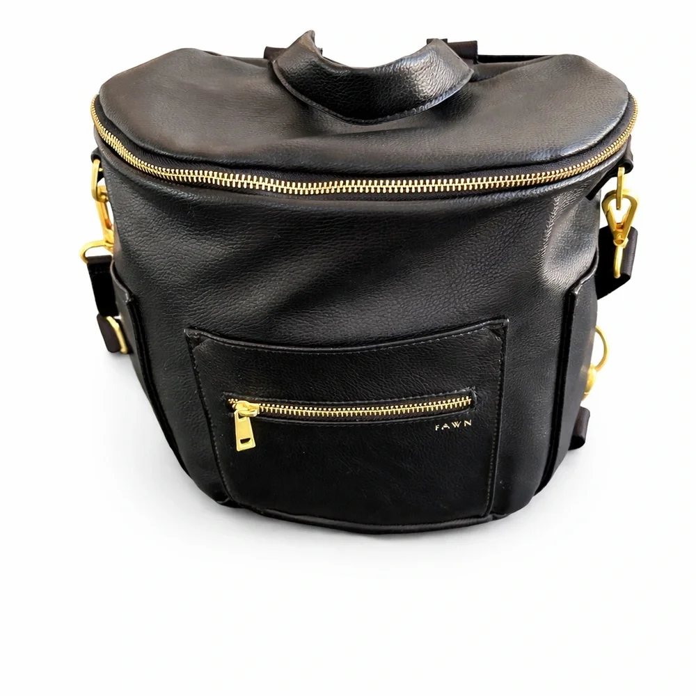 Fawn Design The Original Black Faux Leather Diaper Bag Backpack