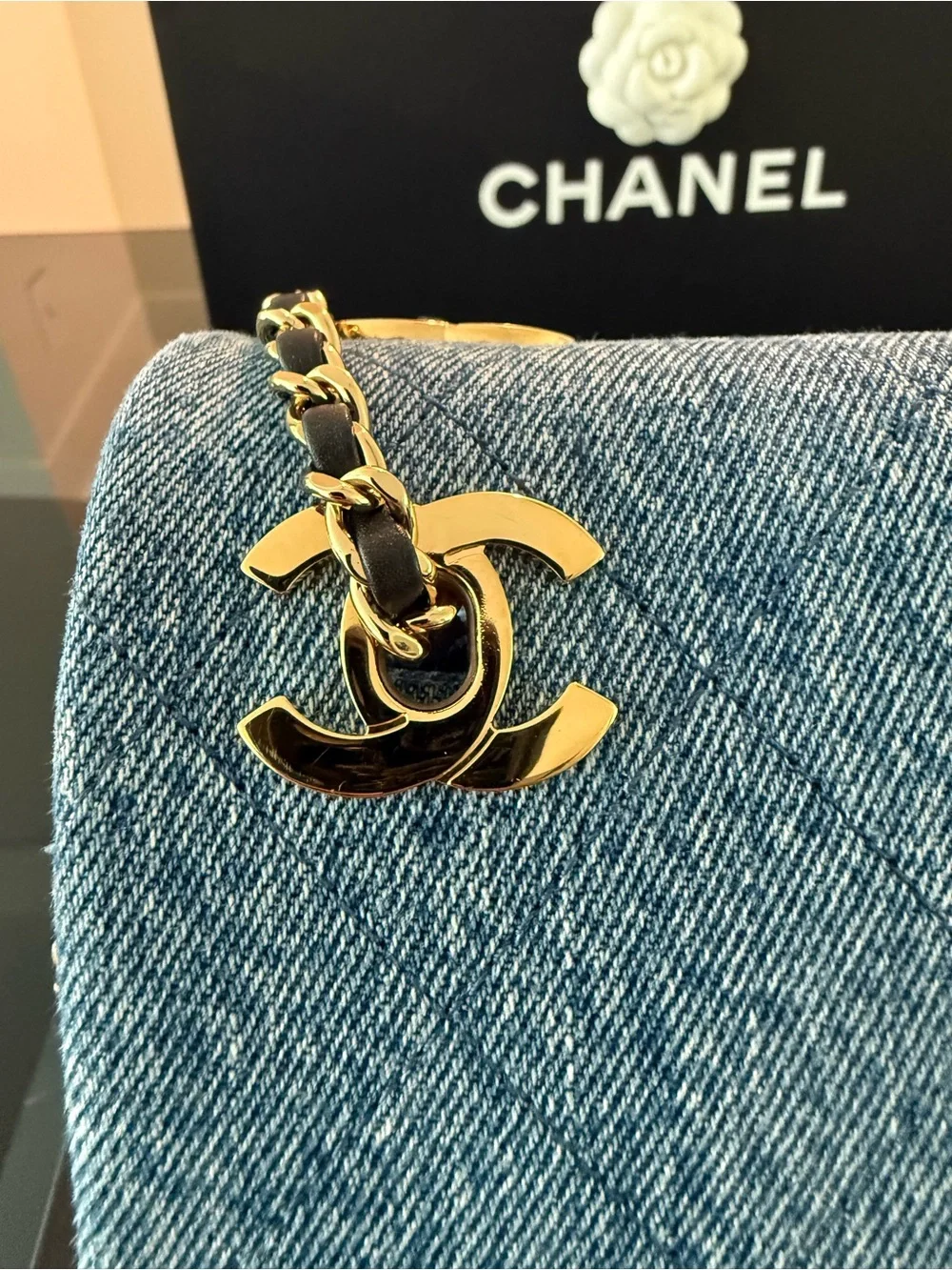 CHANEL blue quilted light