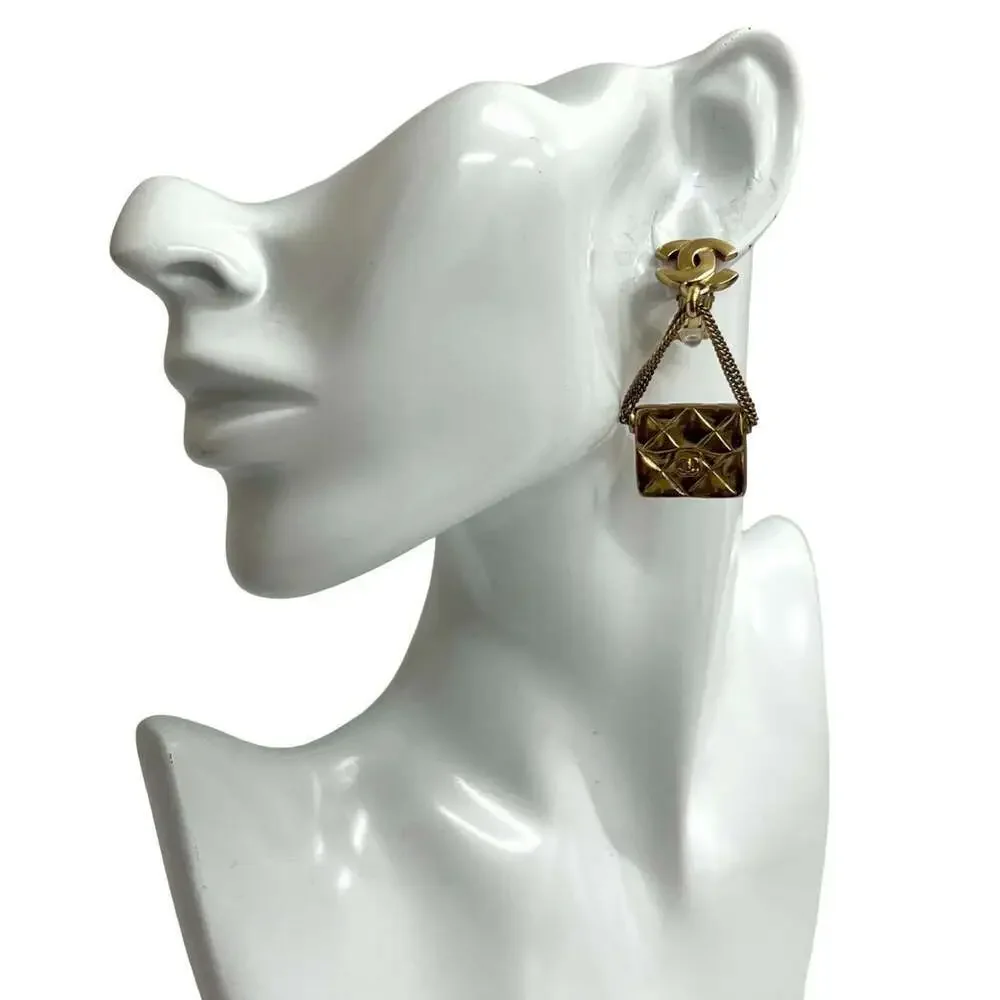 CHANEL Authentic Gold Logo Earrings