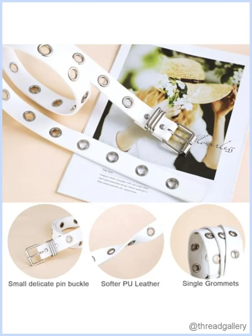 Grommet PU Leather Belt with Detachable Chain Punk Rock Waist Belt
