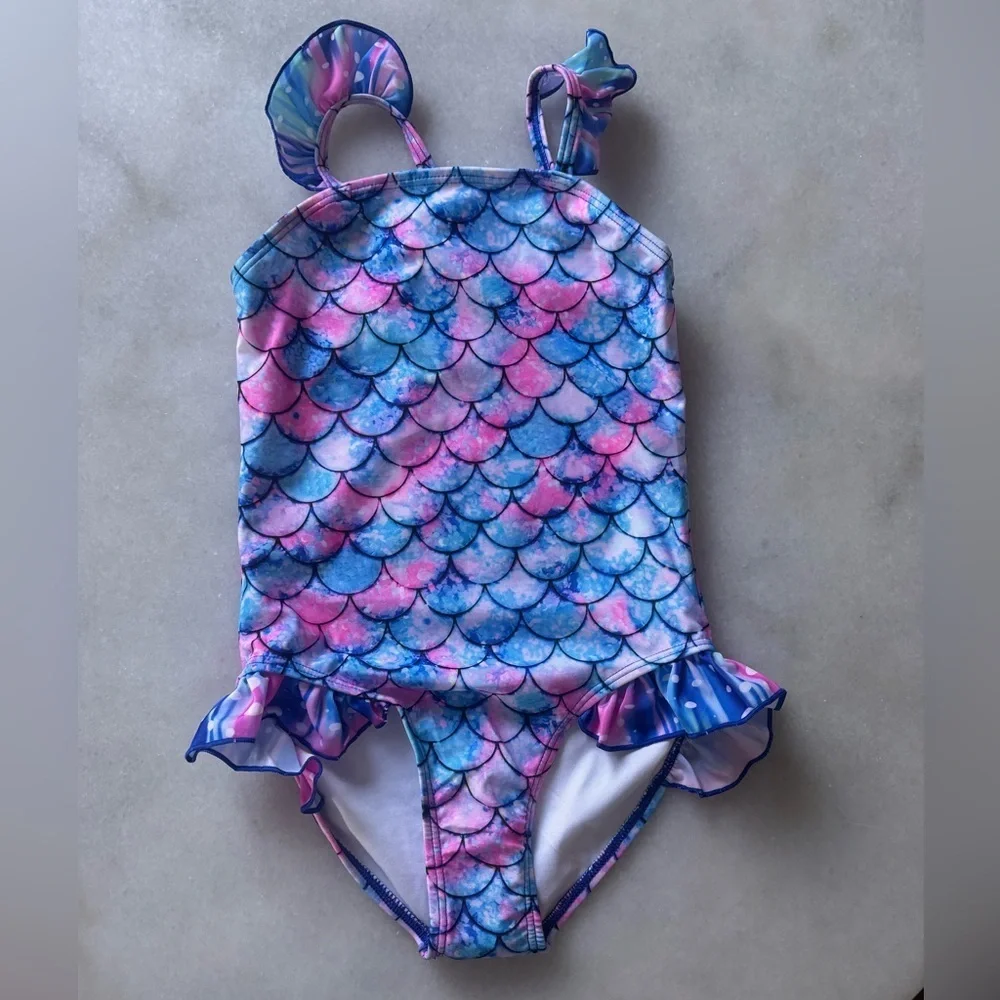 Kids Mermaid-Print One-Piece Swimsuit in Pink & Blue