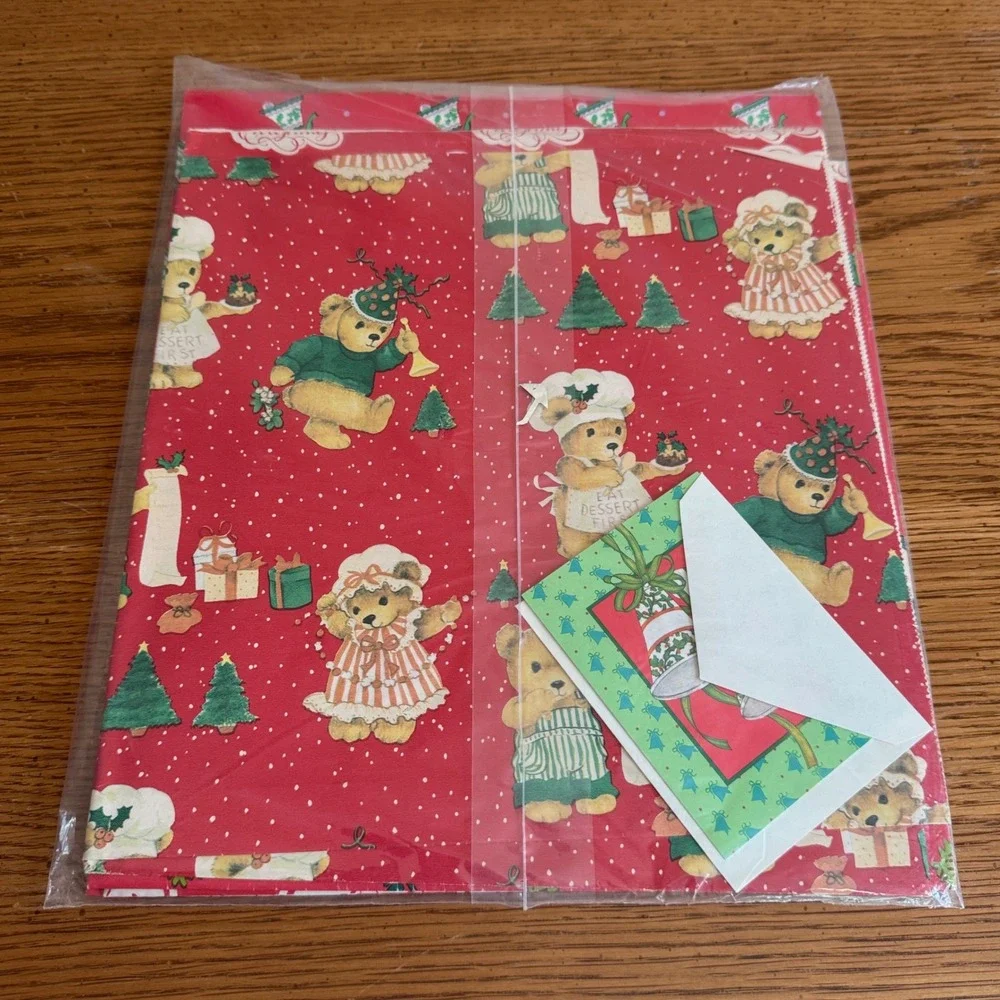 Vintage 1983‎ Current Holiday Bells Christmas Gift Wrap Teddy Bears Red