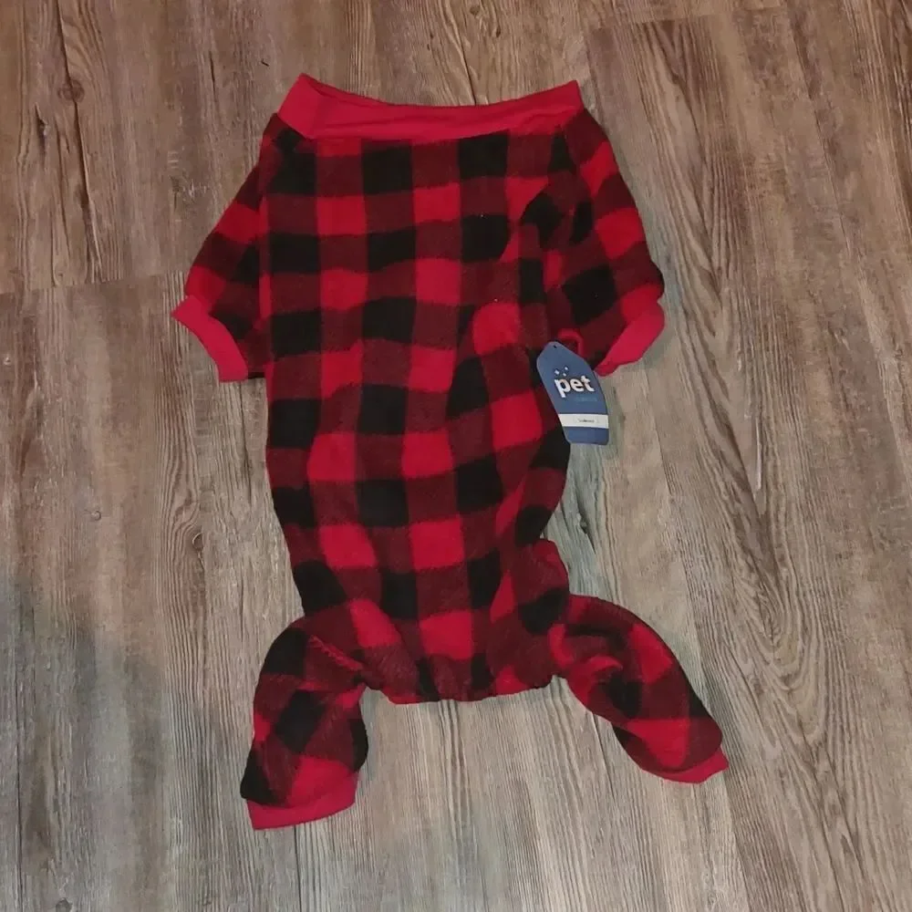 Dog Pet Pajamas for Dogs Red Plaid Sweaters Soft Clothes Sz L