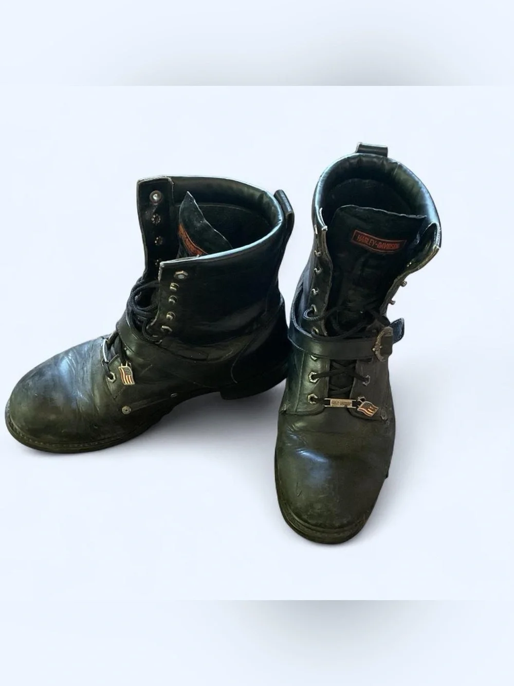 VINTAGE Harley-Davidson Black Leather Lace-Up Harness Motorcycle Boots Men’s 12
