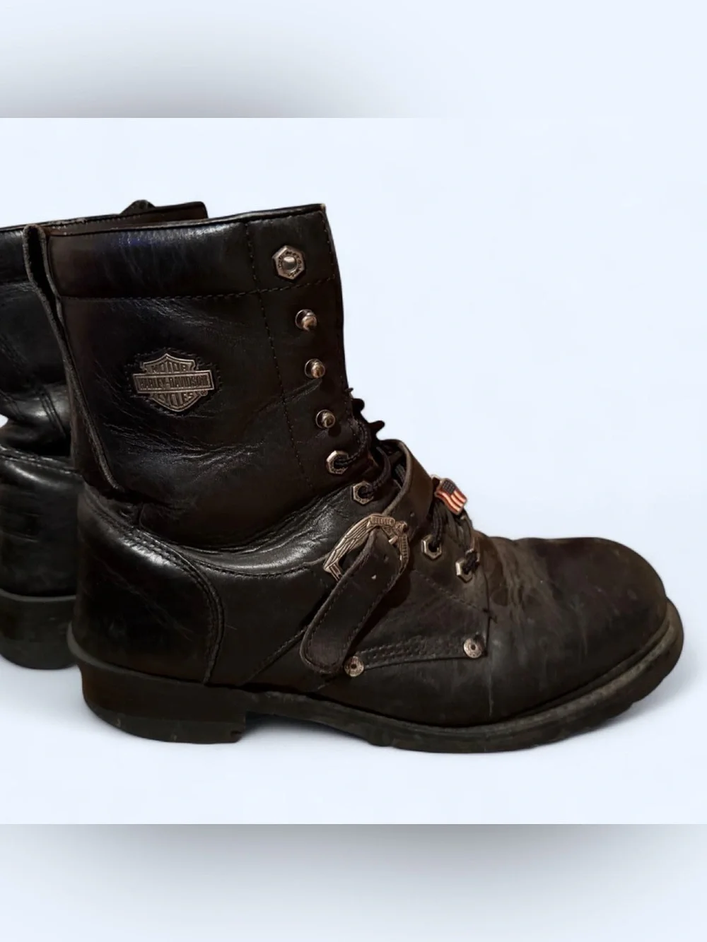 VINTAGE Harley-Davidson Black Leather Lace-Up Harness Motorcycle Boots Men’s 12