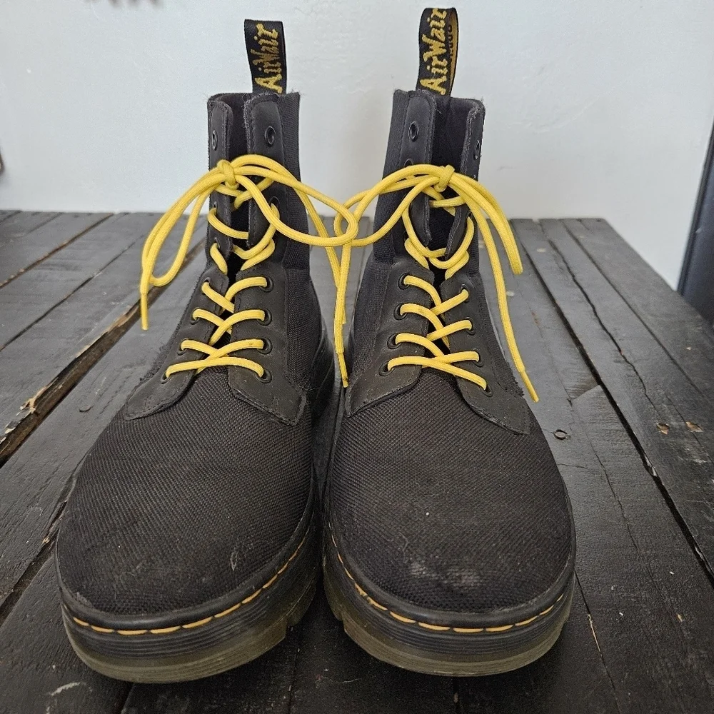 Dr. Martens Men's 11 Black Yellow High-Top Boots Chunky Sole Combat Work Utility