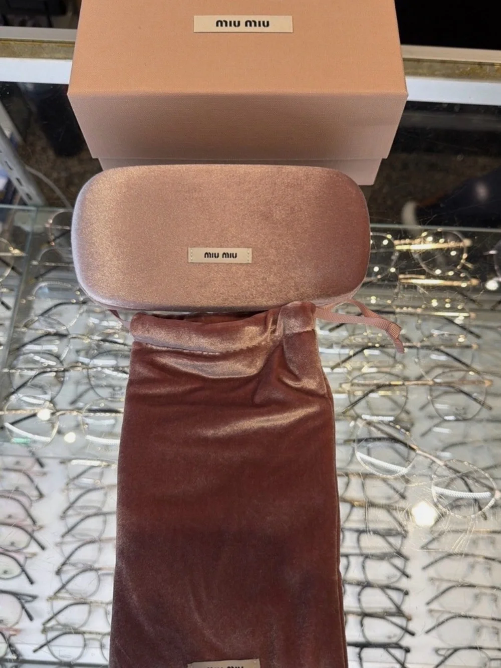 Miu Miu Dusty Pink Velvet Sunglasses Case with Soft Pouch
