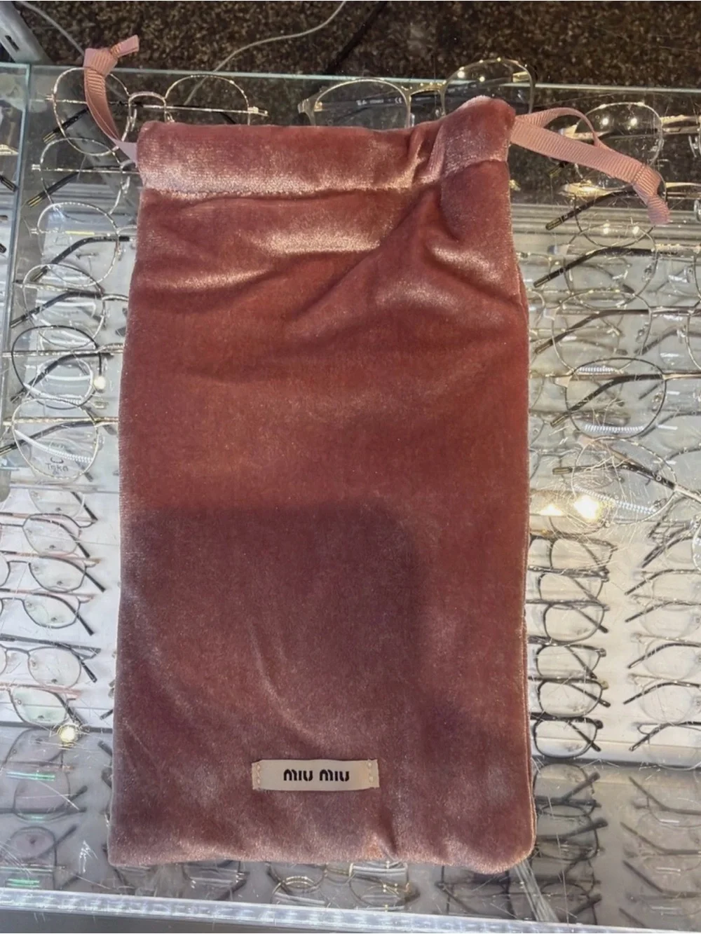 Miu Miu Dusty Pink Velvet Sunglasses Case with Soft Pouch