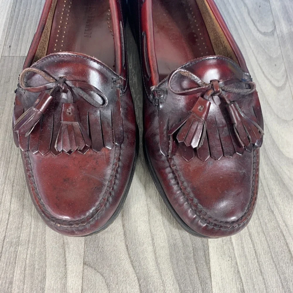 BRAGANO COLE HAAN MEN 10.5 MAROON SLIP-ON TASSLE CASUAL LOAFER DRESS SHOE HEELED