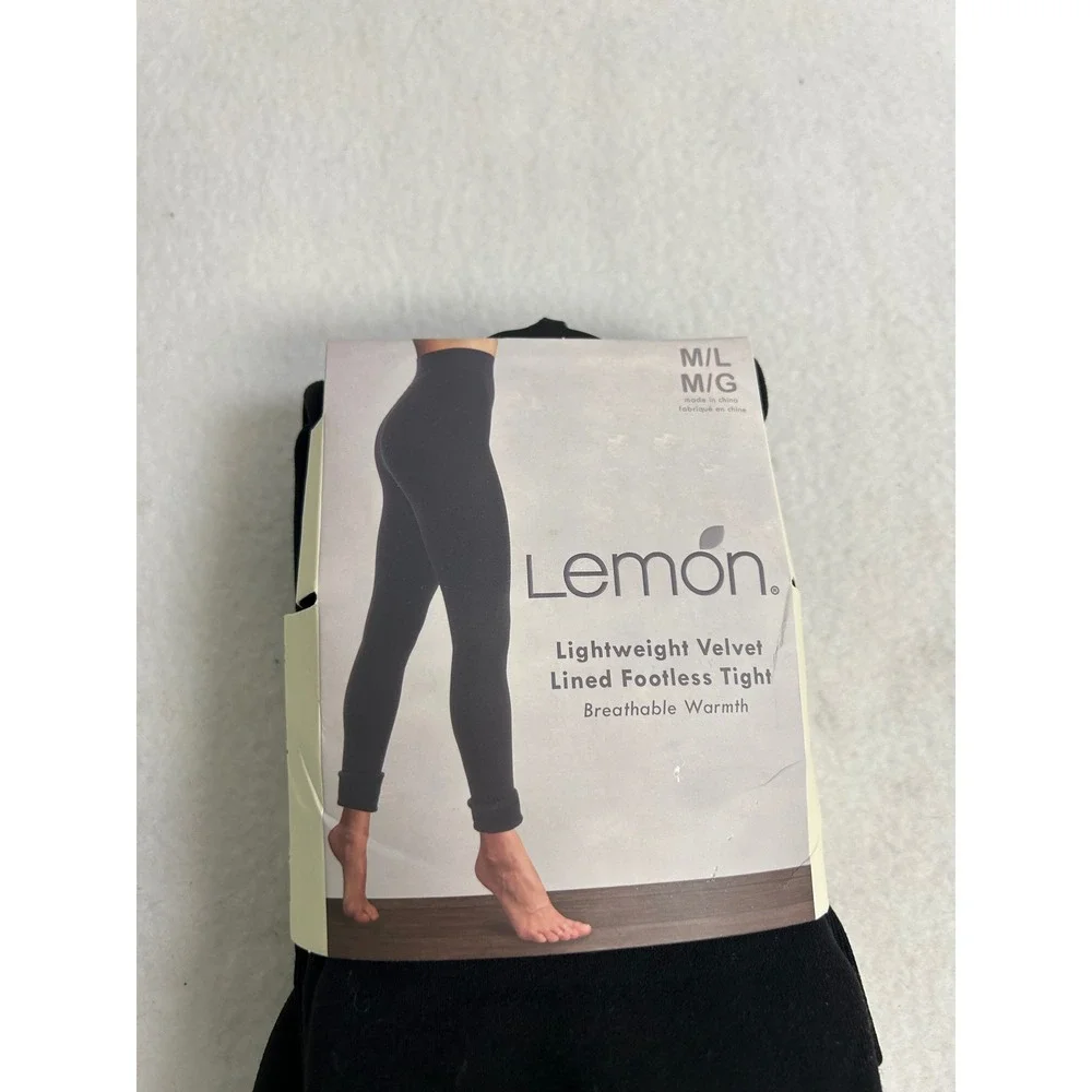 Cozy Winter Thermal Lemon Women M/L Black Velvet Lined Footless Tights