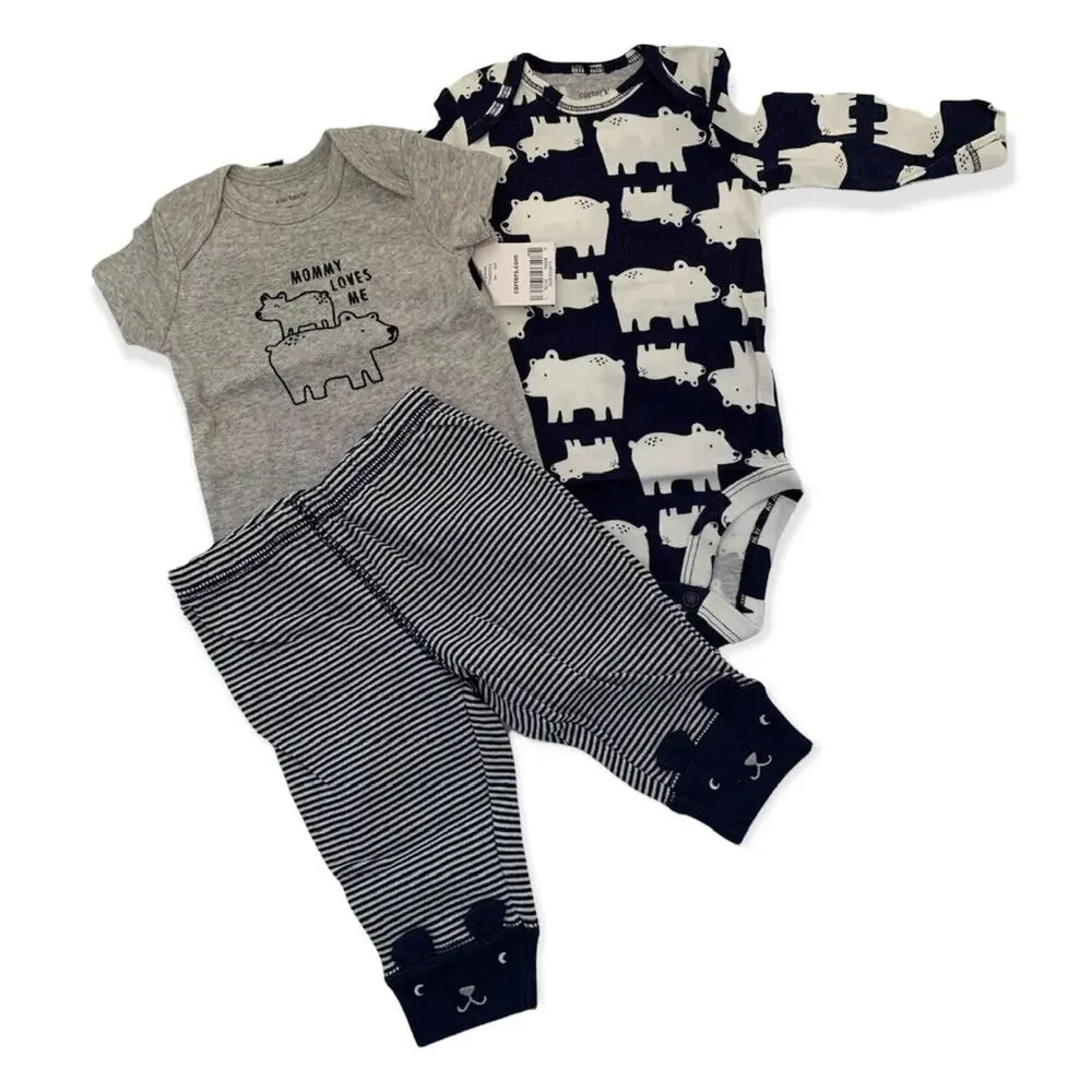 3‎ Months Carter's Bear Stripe Print 3 Piece Infant Set Long Sleeve Pants