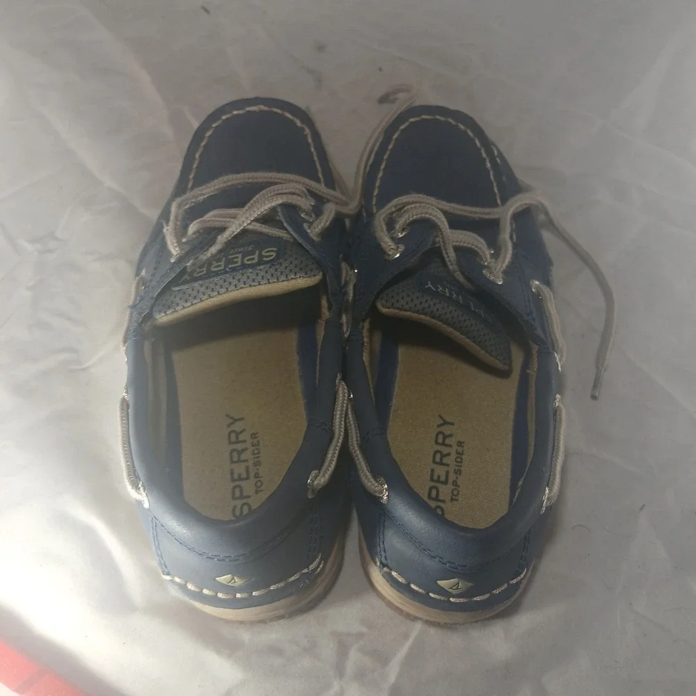Sperry Billfish Boys Boat Shoes Navy Blue‎ Leather Lace Up Size 2.5 M