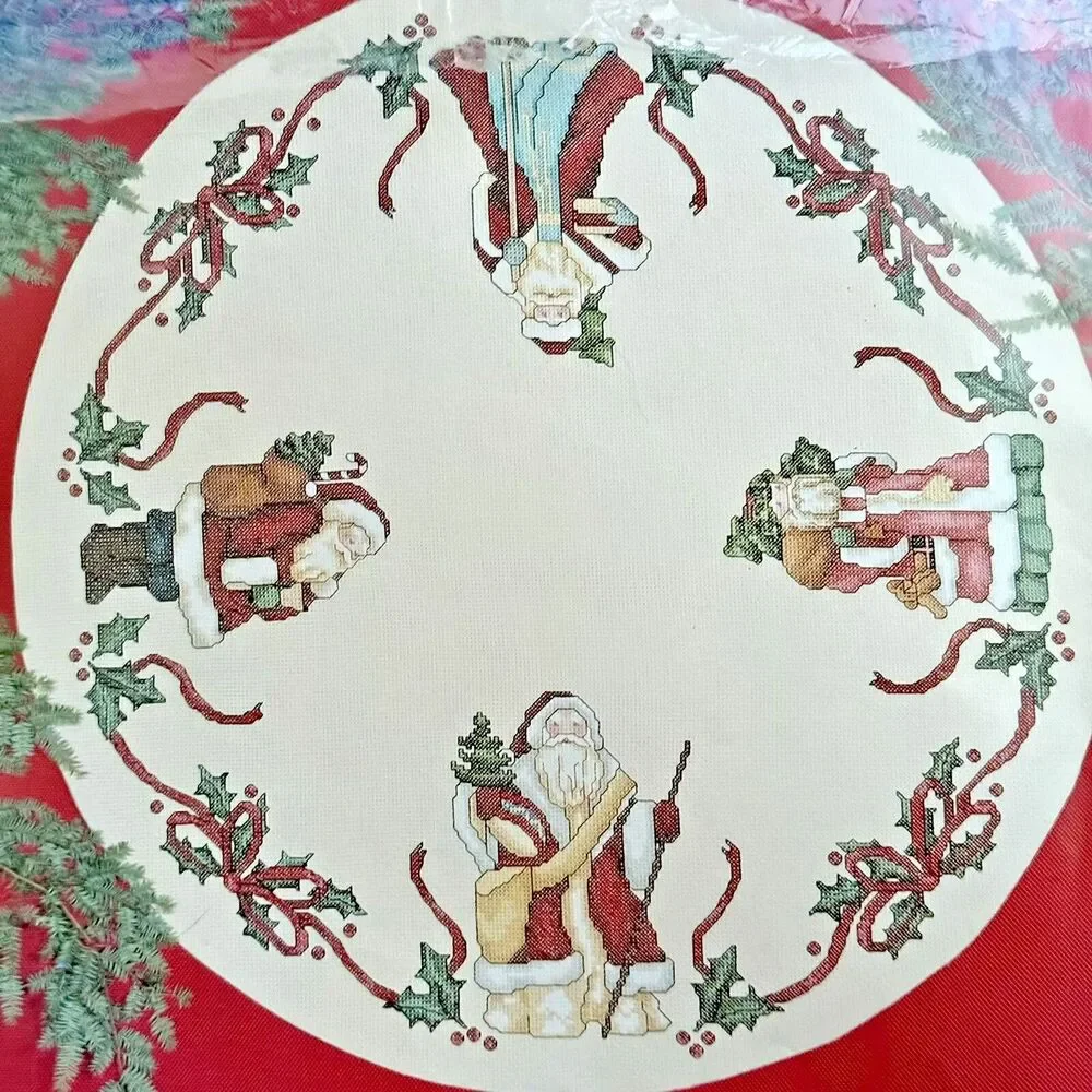 Counted Cross Stitch Santa Tree Skirt Kit Janlynn Christmas Holiday READ STARTED