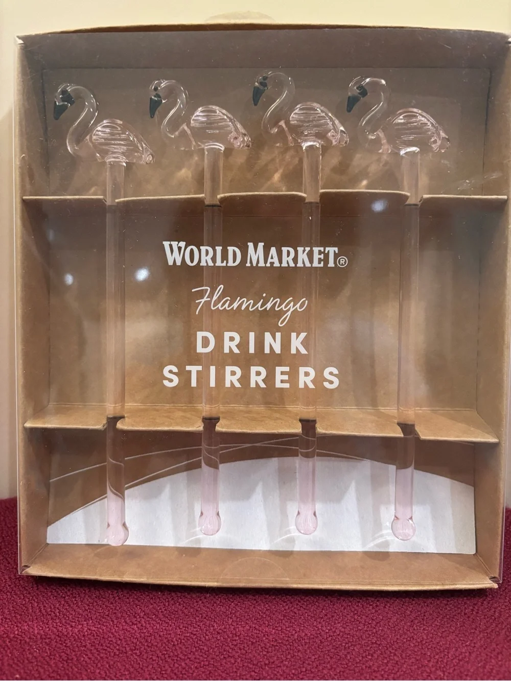 World Market Set of 4 Borisilicate Glass Flamingo Drink Stirrers. 6.3” Long NWT!