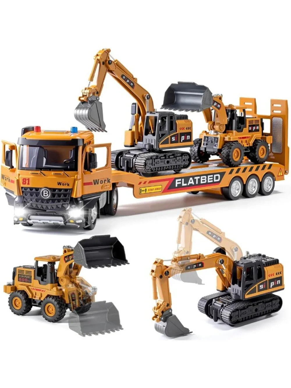 Kids Construction Toy Set - Metal Trucks, Excavator & Bulldozer Playset