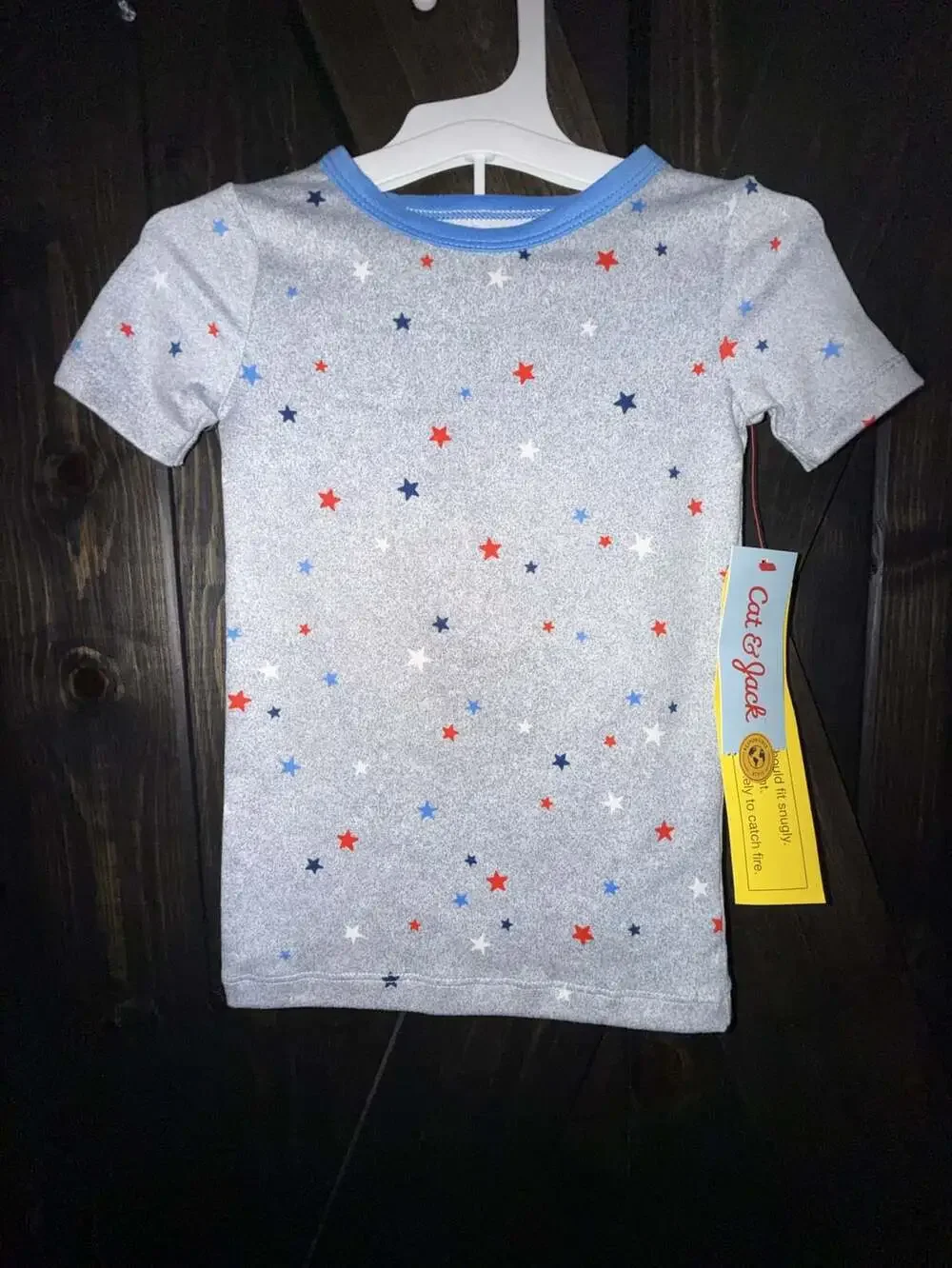 Cat & Jack Star Print Short Sleeve Pajama Top Size 2T Gray Blue Red