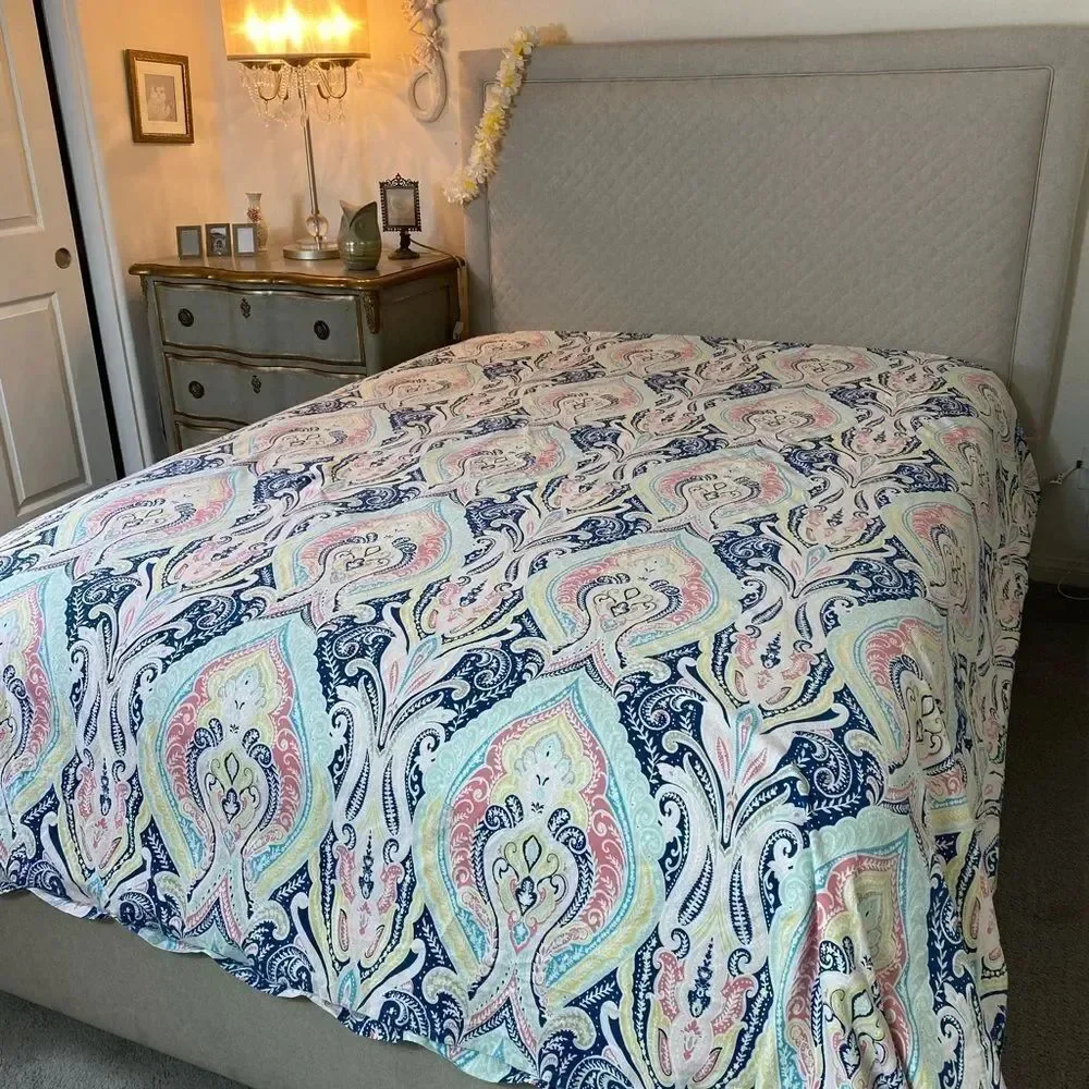 Bohemian Paisley Quilt in Blue, Pink, and Yellow Tahari Home