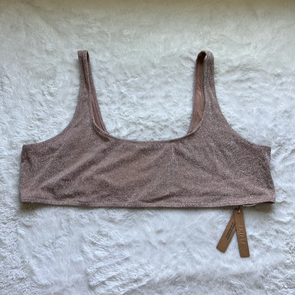 SKIMS Swim Metallic Shimmer Scoop Neck Bikini Top Rose Gold SW-SCN-0106 4X NEW