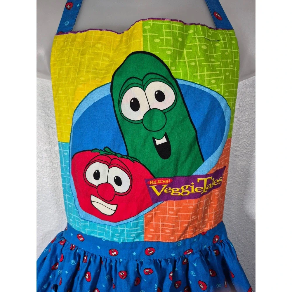 VeggieTales Bob the Tomato Larry the Cucumber Character Apron Blue Handmade