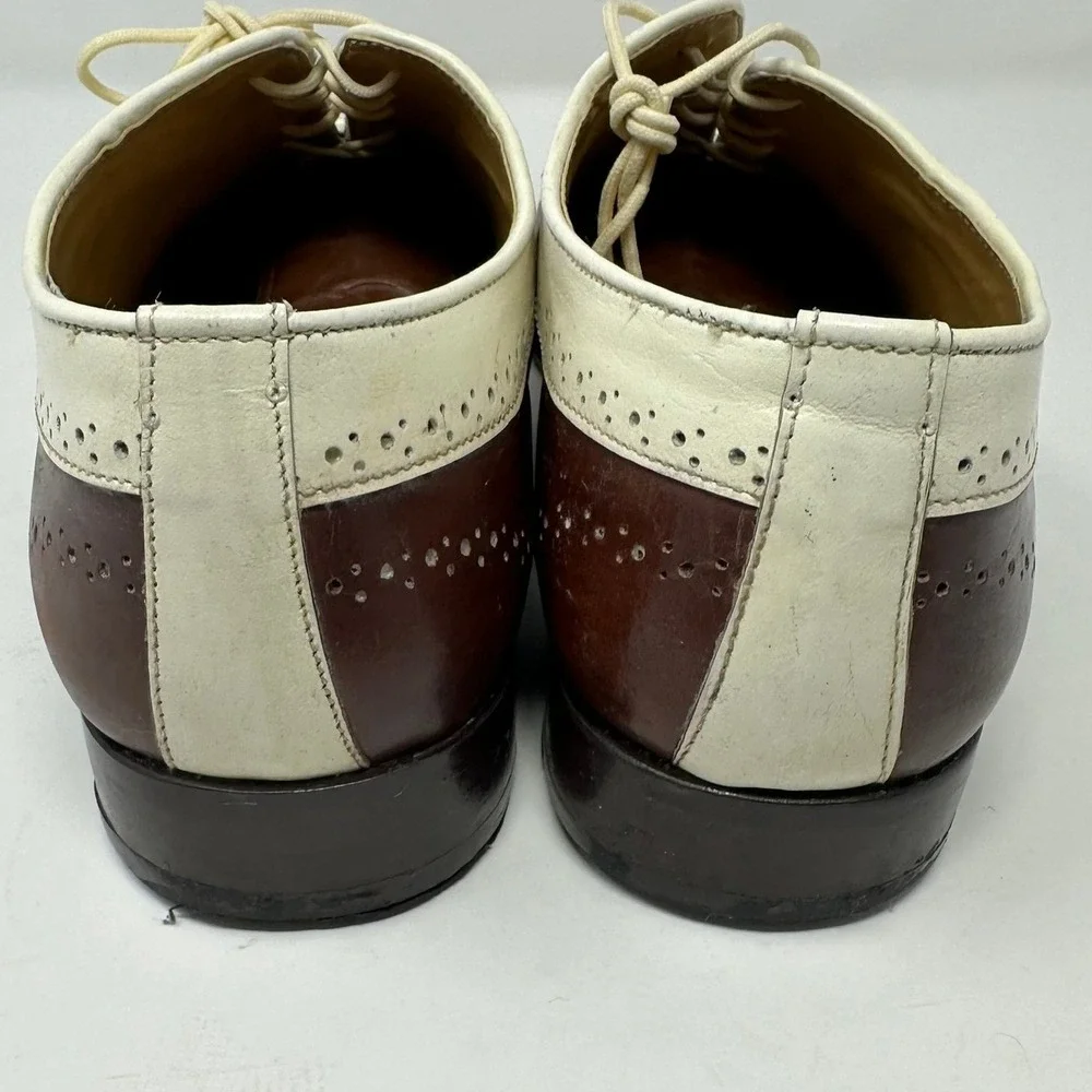 Eleganza Mens 13 Spectator Shoes Brown White Leather Two Tone Oxfords EZ1504