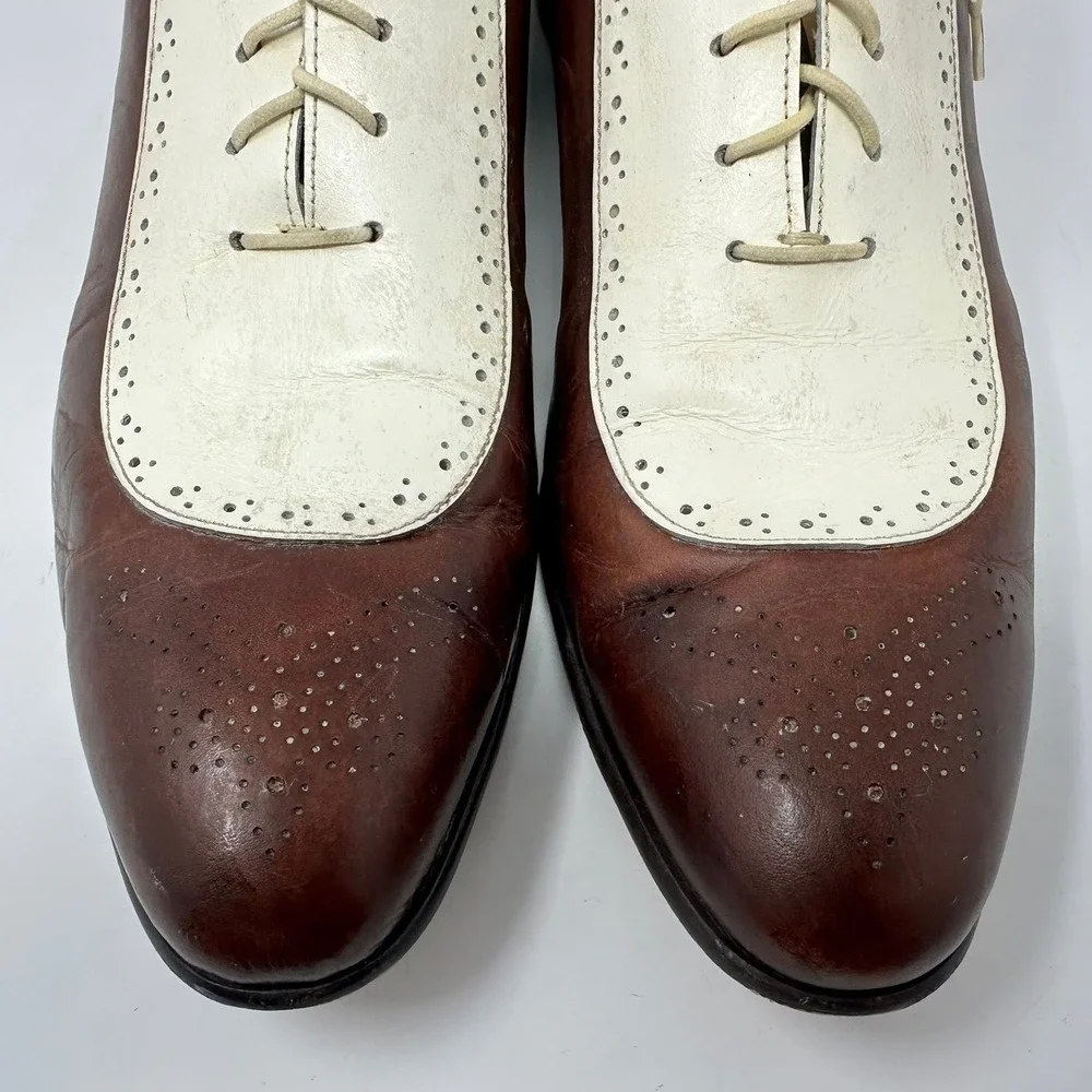 Eleganza Mens 13 Spectator Shoes Brown White Leather Two Tone Oxfords EZ1504