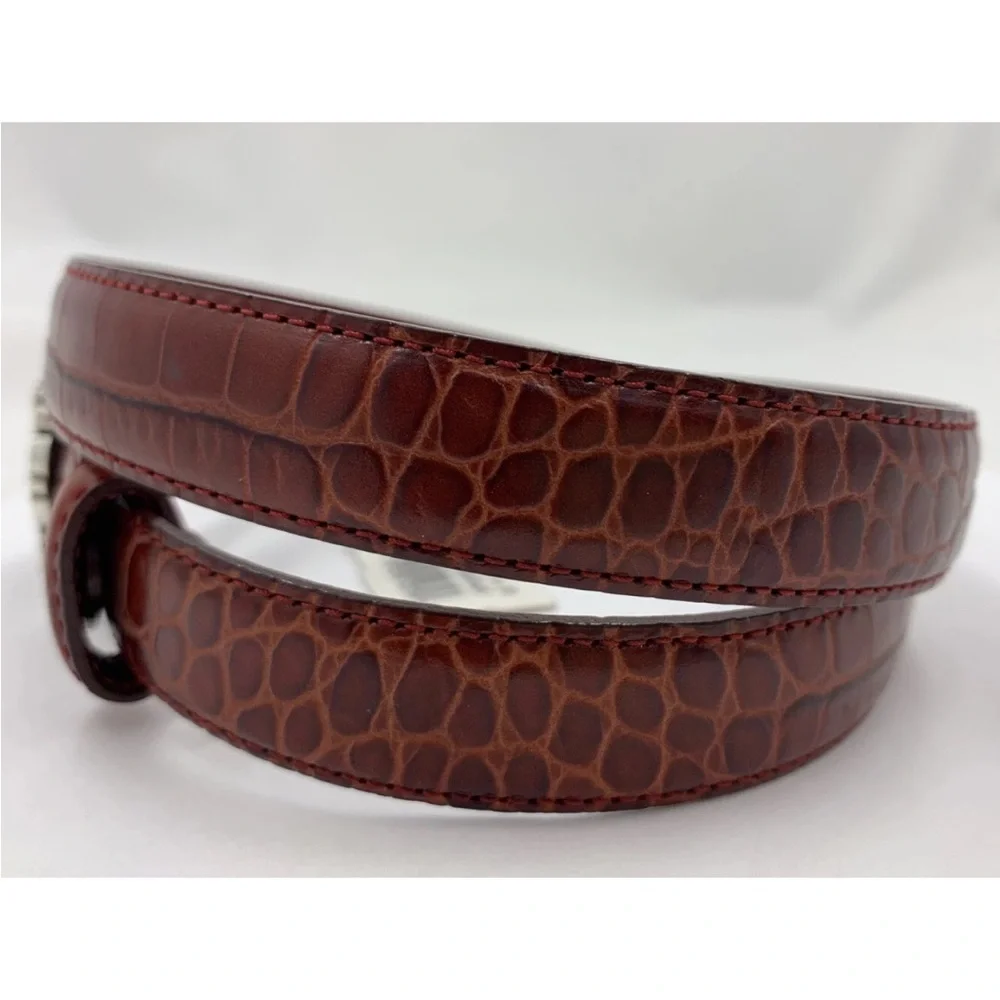 Brighton Red Leather Belt with Silver Accents