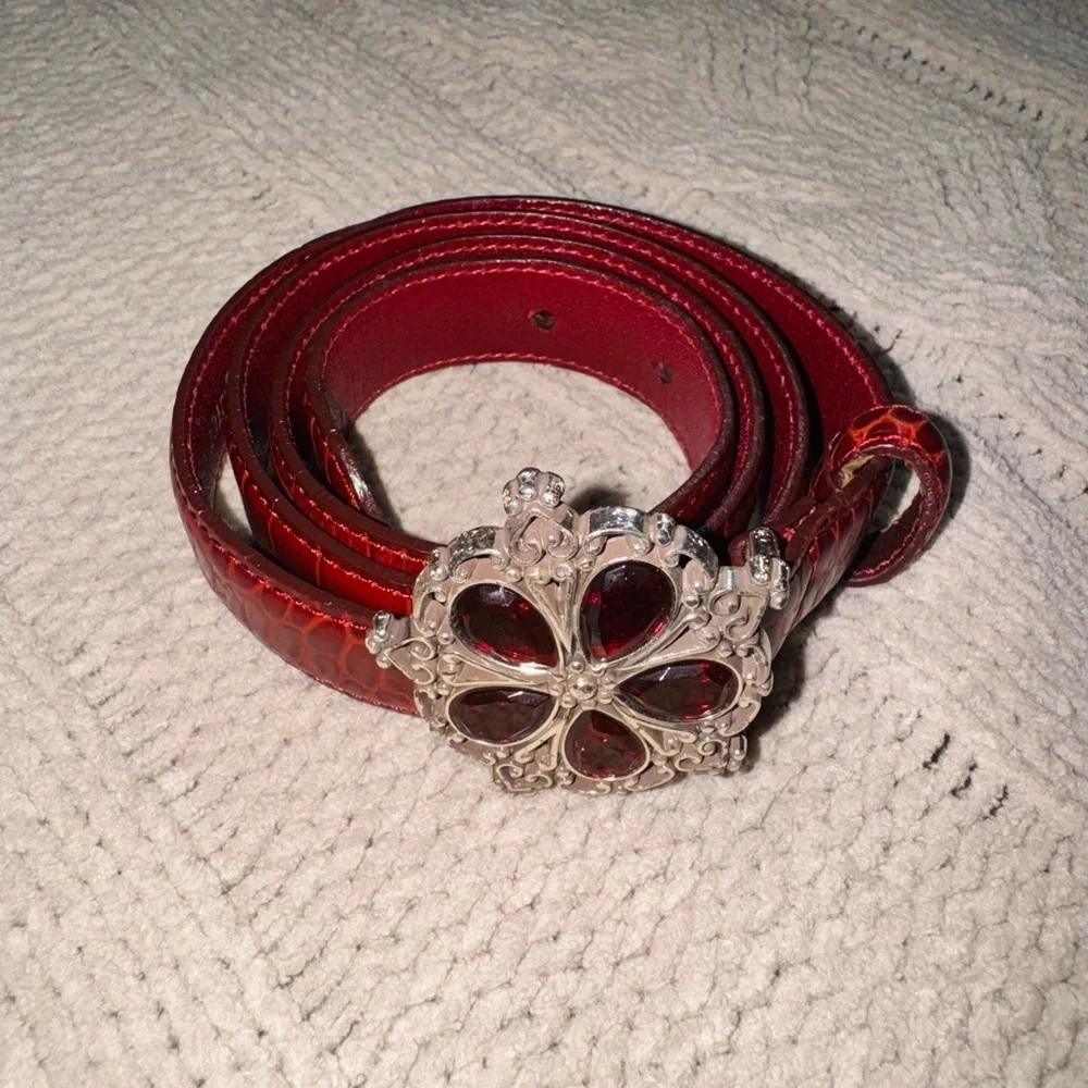 Brighton Red Leather Belt with Silver Accents