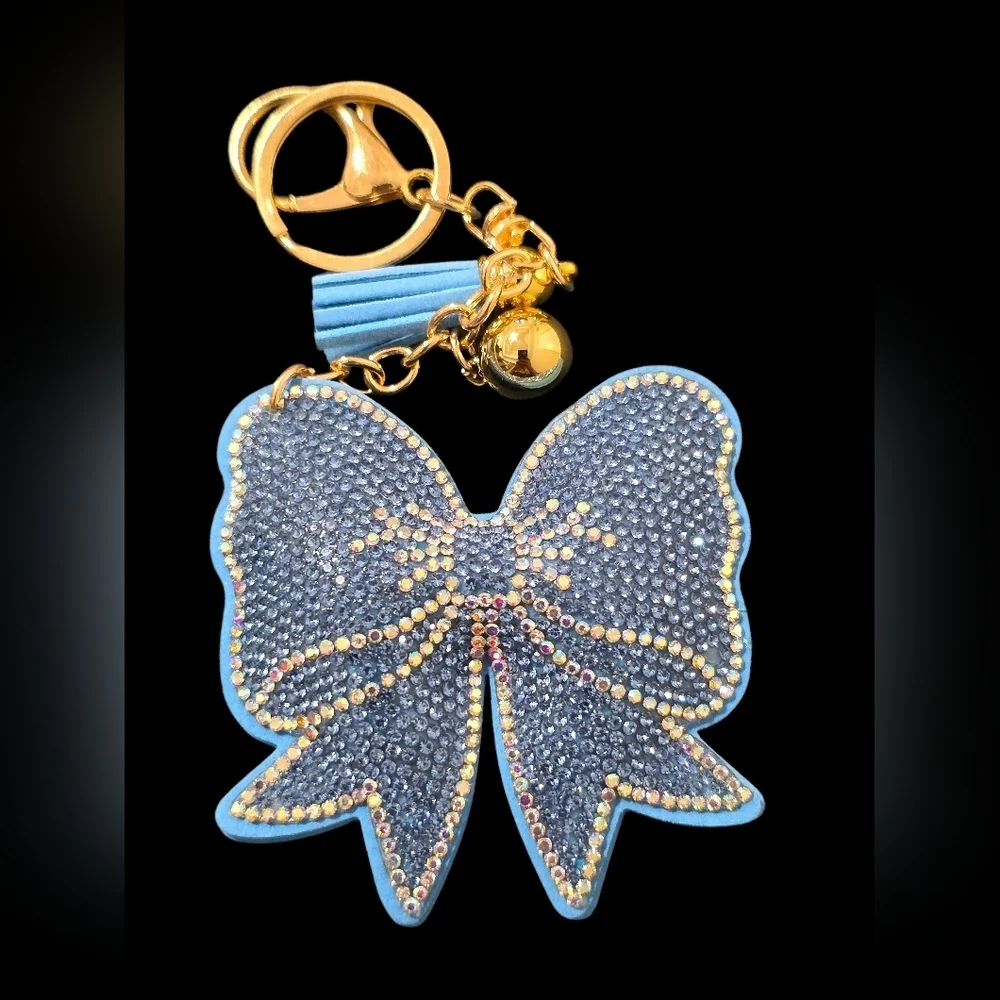 Blue Rhinestone Bow Bag Charm Keychain