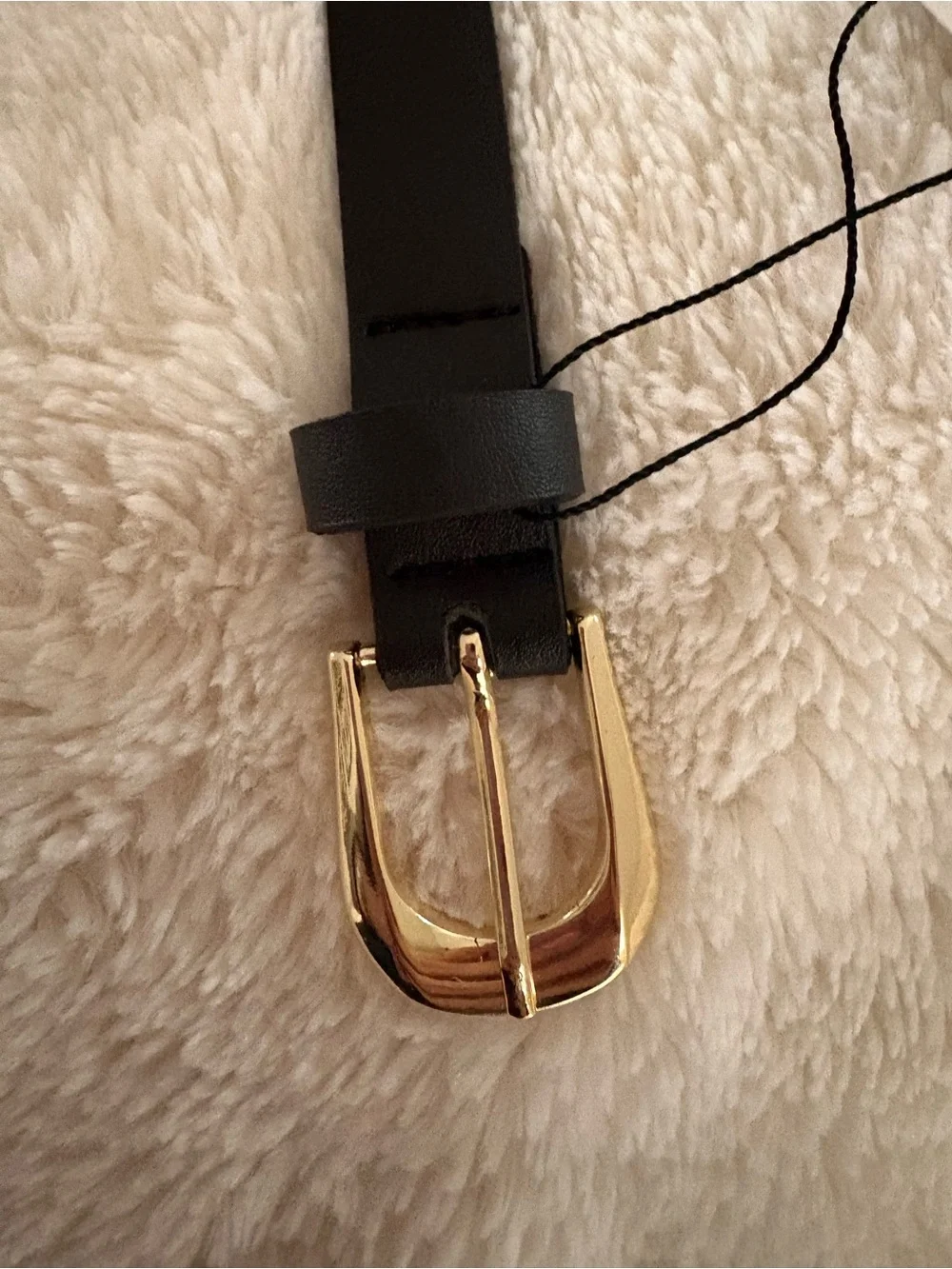Zara Classic Black Leather Belt with Gold Buckle