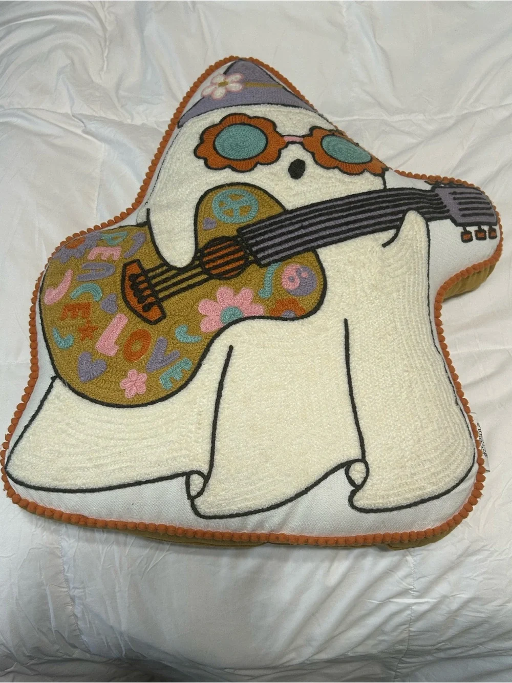 Decorative Retro Ghost Guitar Pillow - Cream and Multicolor