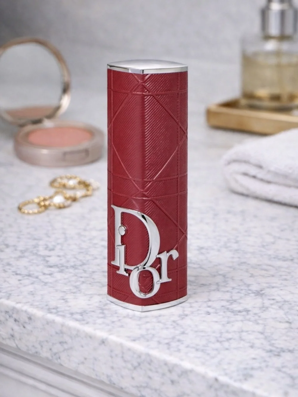 Dior Rouge Dior Red Refillable Lipstick Case Silver Cannage Limited Edition