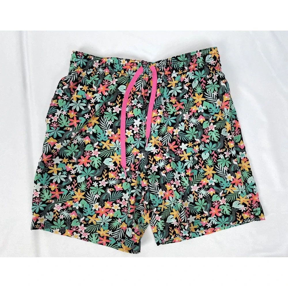 Chubbies Men Medium Black Tropical Floral Swim Shorts Trunks 7