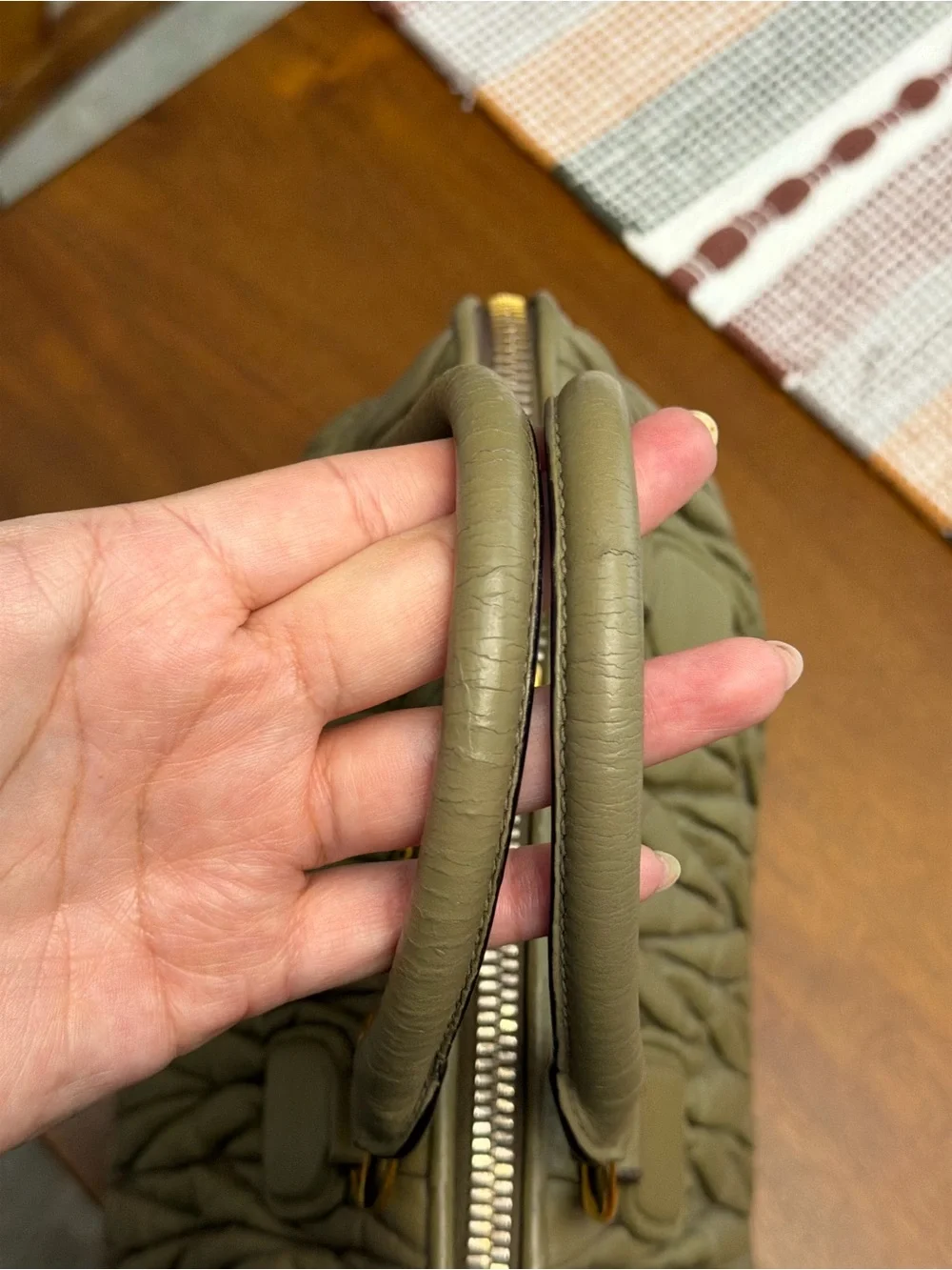 Miu Miu Olive Quilted Matelassé Leather Satchel with Gold Hardware