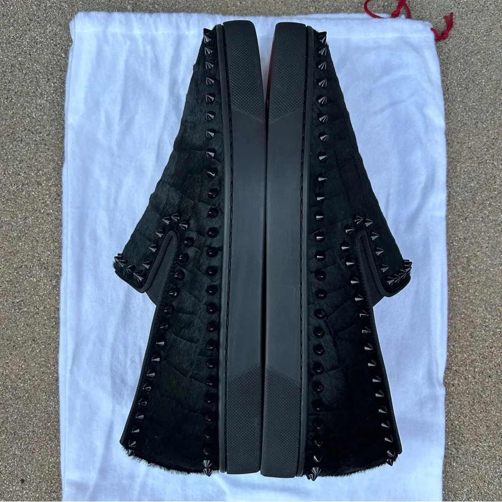 Christian Louboutin Men's Black Studded Slip-On Loafers