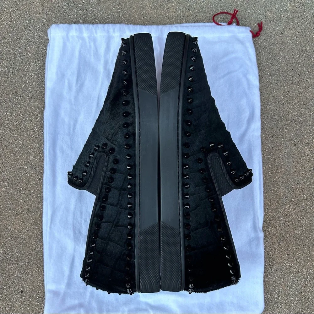 Christian Louboutin Men's Black Studded Slip-On Loafers