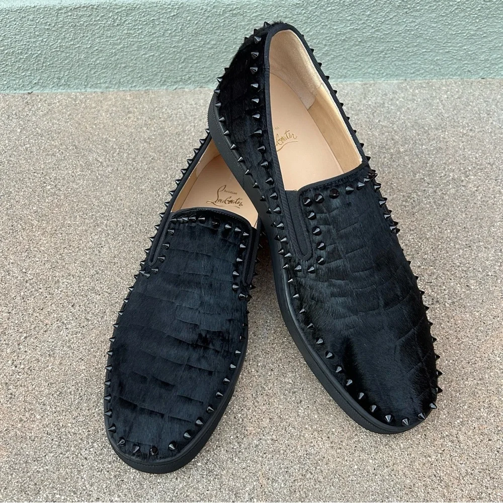 Christian Louboutin Men's Black Studded Slip-On Loafers