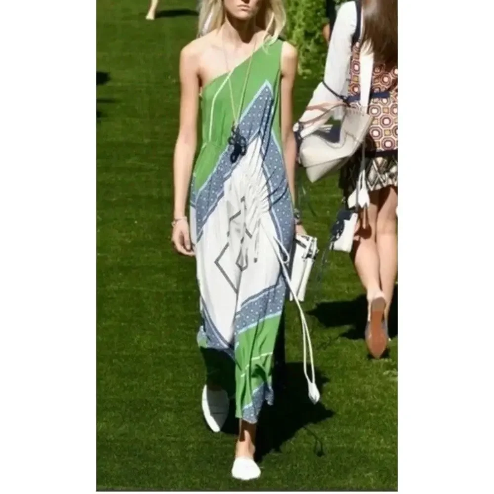 Tory burch sloane Silk Maxi Dress 2 Square Scarf Asymmetrical Fairy Luxury $798